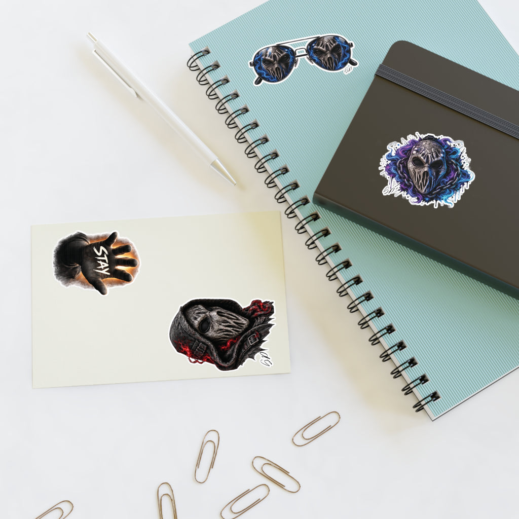 Gothic Plague Doctor Sticker Sheet — Dark Aesthetic Skull, Mask & 'Stay' Hand Decals