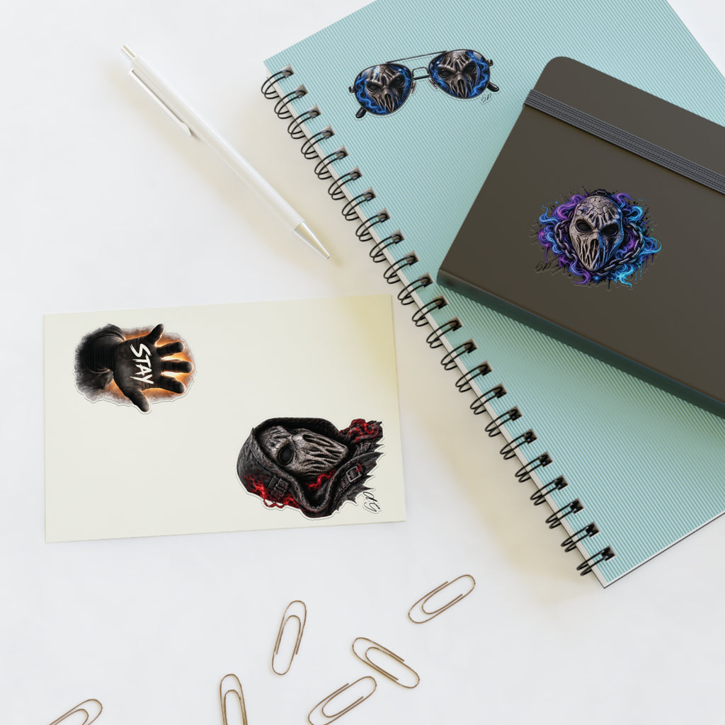 Gothic Plague Doctor Sticker Sheet — Dark Aesthetic Skull, Mask & 'Stay' Hand Decals