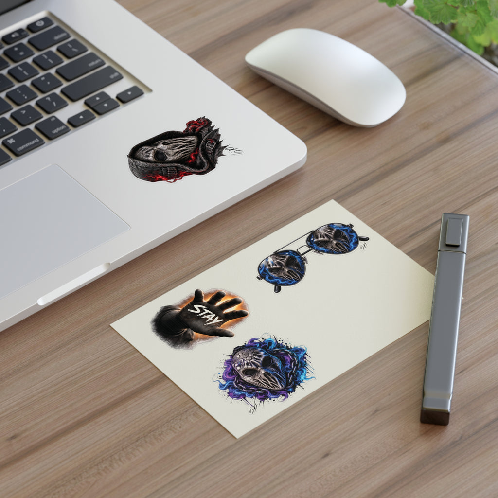 Gothic Plague Doctor Sticker Sheet — Dark Aesthetic Skull, Mask & 'Stay' Hand Decals